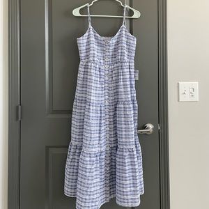 Maisie Spaghetti Button Up Midi Dress Plaid Tiered Sundress S NWT